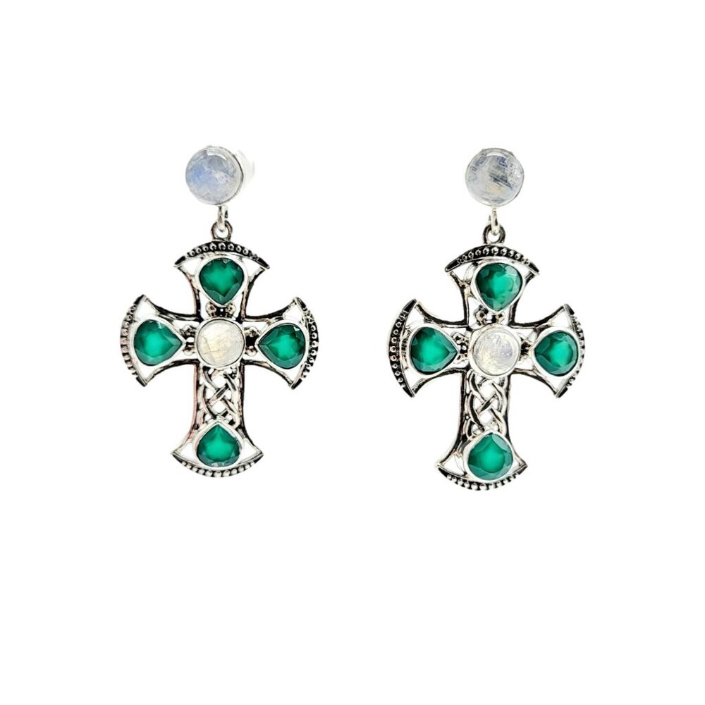 Nicky Butler Celtic Cross Gemstone Designer Earrings .925 Sterling Silver